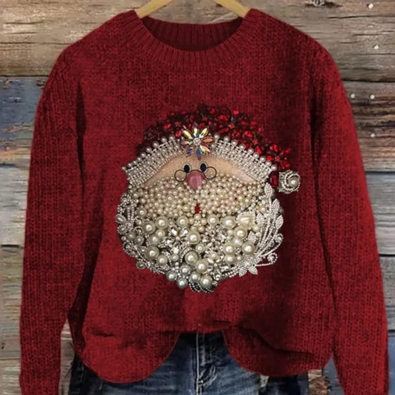 Abstract Print Drop Shoulder Long Sleeve Women's Casual Polar Fleece Sweater - Adhkfm202406119