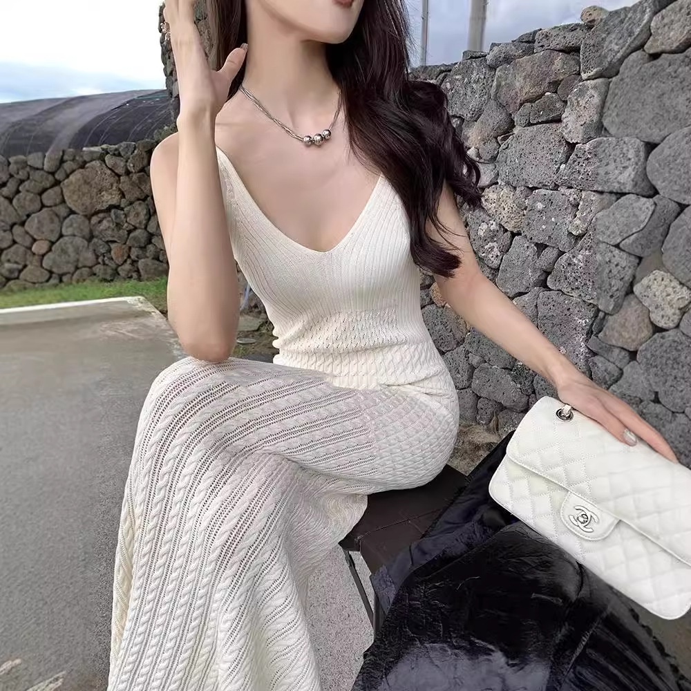 Elegant And Sophisticated Knitted Dress, Women's Long Slip Dress, Slim fit And Slimming Inner Wear White - Shop at LoveMi