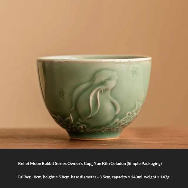 Relief Moon Rabbit Master Cup Yue Kiln Celadon Kung Fu Tea Set Teacup Green Simple Decoration - Shop at LoveMi
