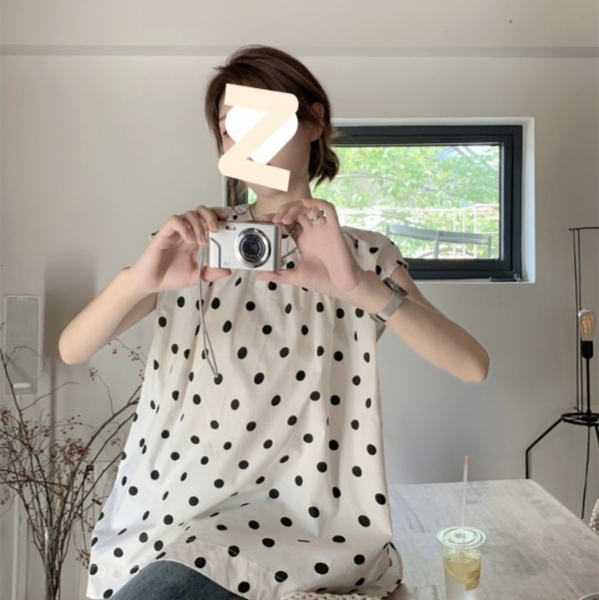 French Style Polka Dot Blouse Women Loose Mid-length