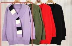 Lazy Style Fake Two-piece V-neck Striped Long Sleeve Women's Sweater - Purple - View 1