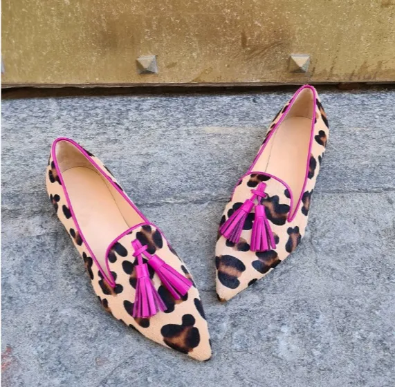 Leopard Pointed Casual Pumps Women's Flat Heel - Apricot