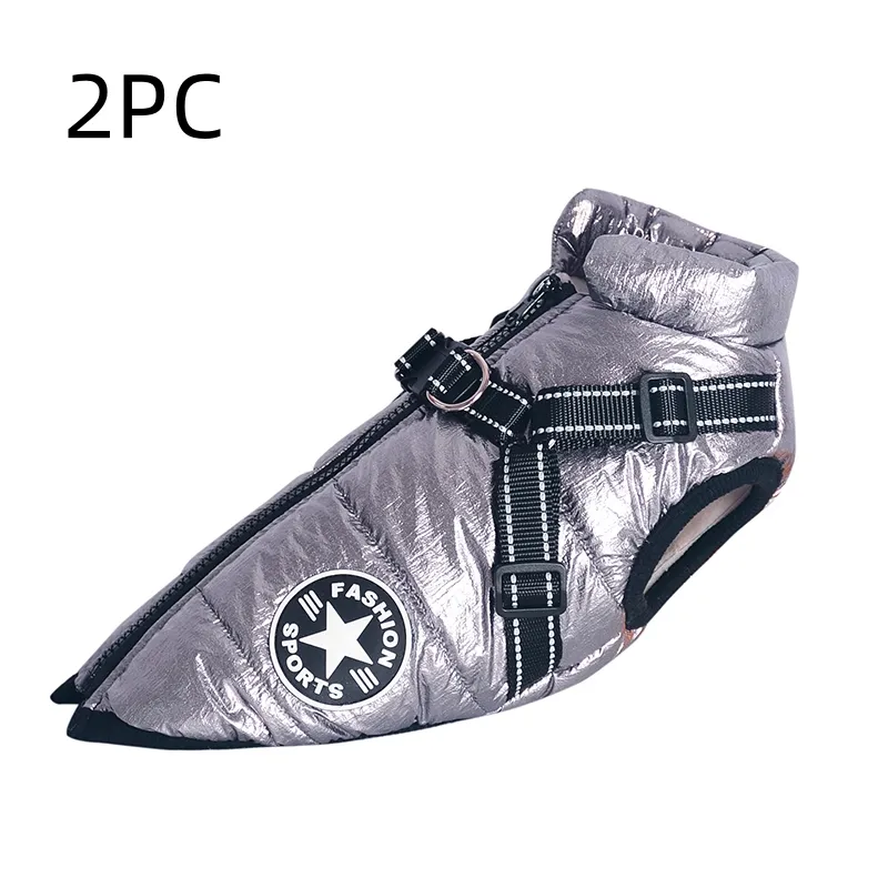 Large Pet Dog Jackets Winter Warm Dogs Clothes Coats - Silve Grey