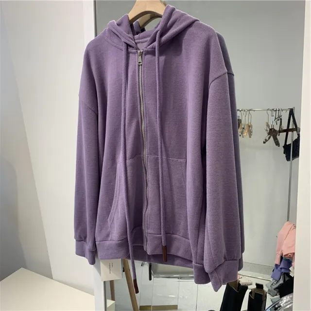 Casual Versatile Women's Hooded Sweatshirt With Half zip Loose Long Sleeves Purple - Shop at LoveMi