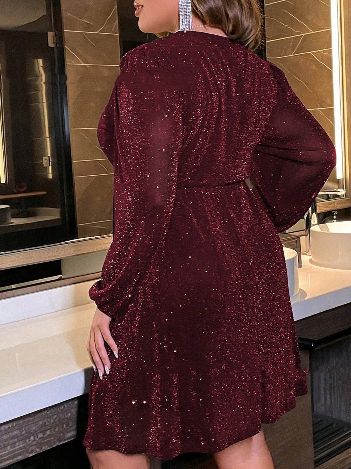 Autumn And Winter Long Sleeve Sexy V neck Party Evening Dress Wine Red - Shop at LoveMi