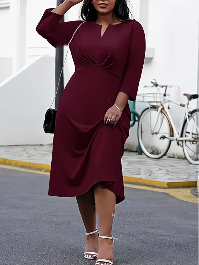 Solid Color Fashion Casual Elegant Small V neck Design Wine Red - Shop at LoveMi
