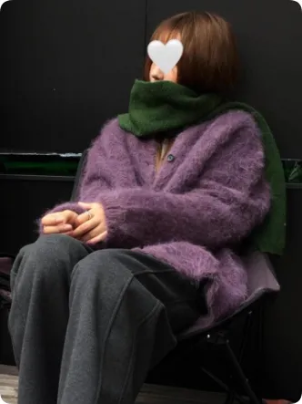 Purple, Relaxed And Sophisticated Mohair Cardigan For Women - Purple