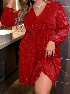 Autumn And Winter Long Sleeve Sexy V-neck Party Evening Dress - Red - View 1