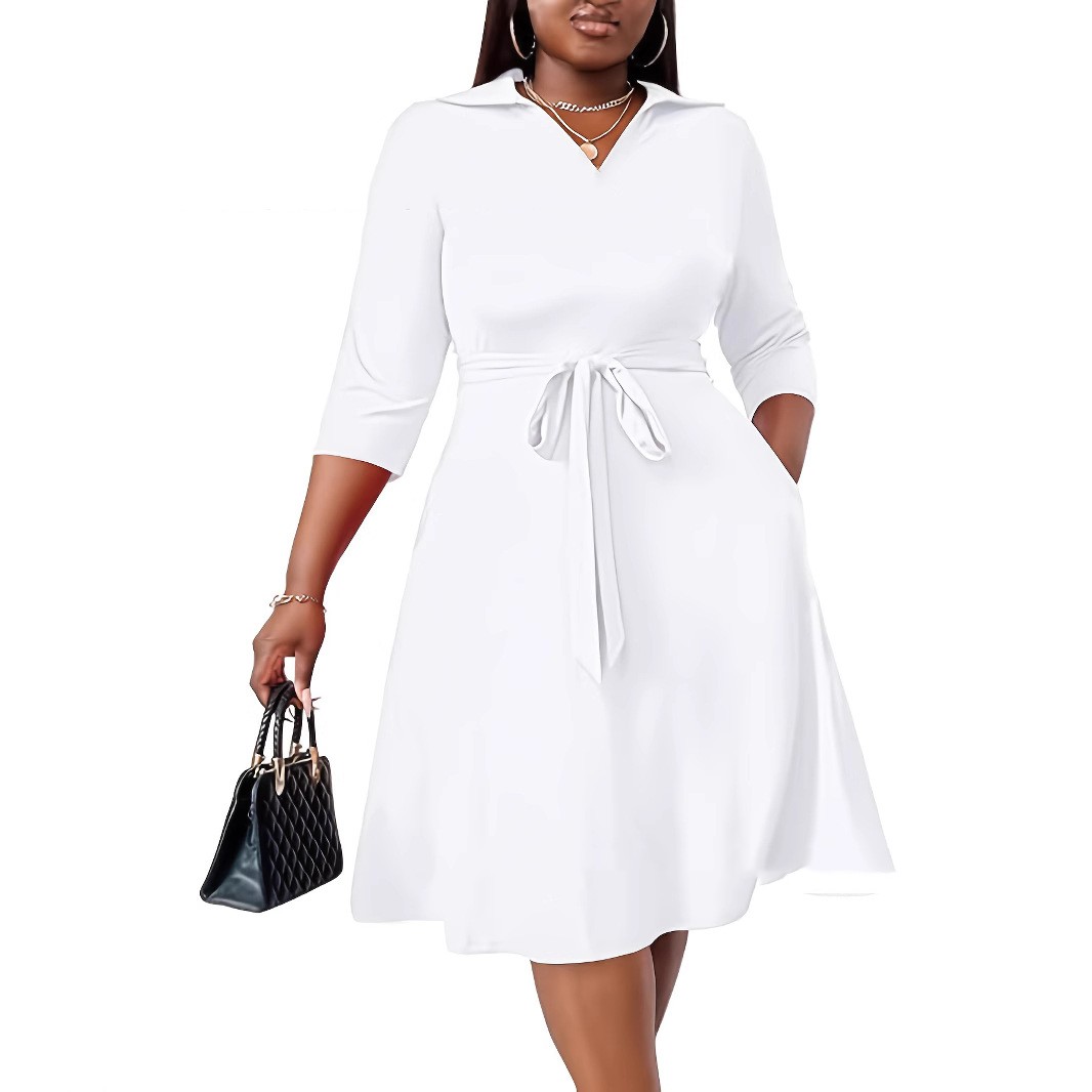 Increase Fashion Casual Elegant V neck Dress White - Shop at LoveMi