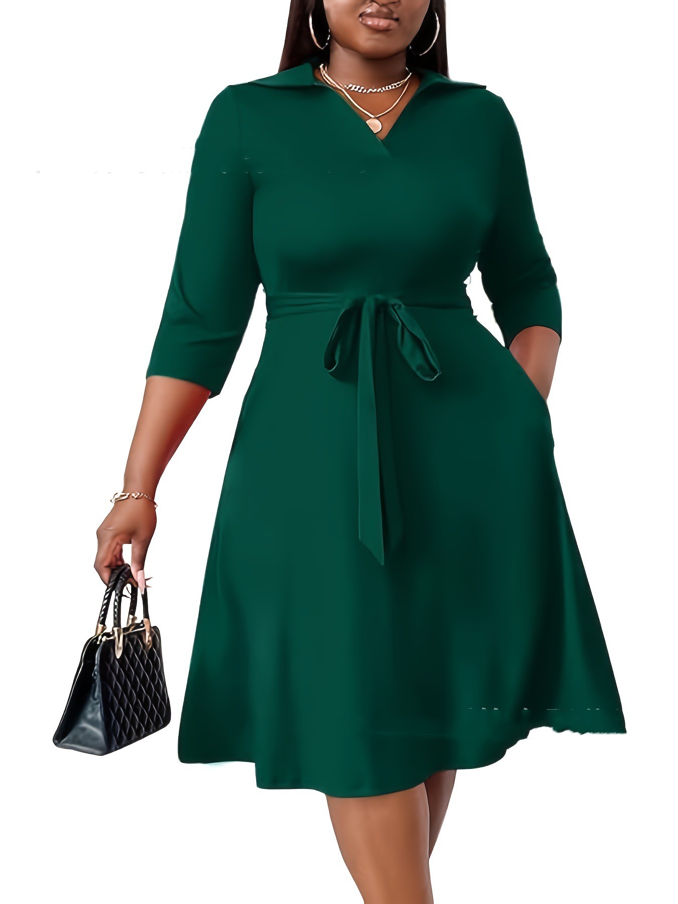 Increase Fashion Casual Elegant V neck Dress Green - Shop at LoveMi
