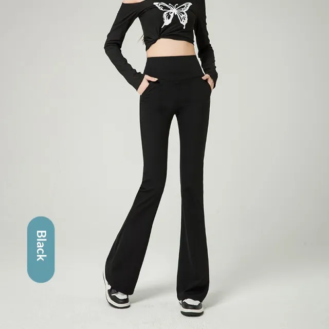Women's High waisted Slim fit Stretchy Floor length Casual Pants Black Pocket Regular - Shop at LoveMi