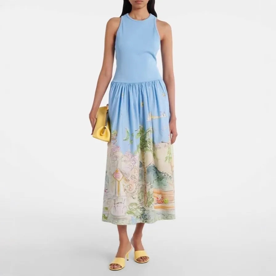 Ink Green Gradient Tie-dye Fashion Print Maxi Dress - Green