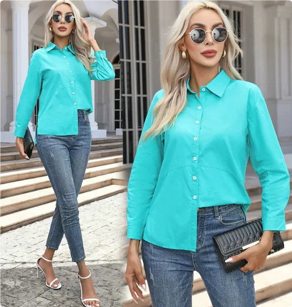 Fashion Casual Long Sleeve Cardigan Button down Shirt Top Blue1 - Shop at LoveMi