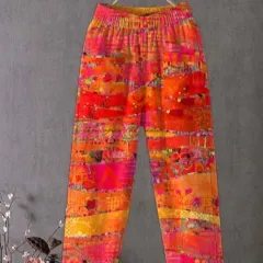 Ethnic-style Paisley Elastic Waist Loose Straight-leg Pants - Tufhj 89476 - View 1