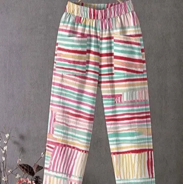 Ethnic-style Paisley Elastic Waist Loose Straight-leg Pants - Tufhj 89475-4Xl