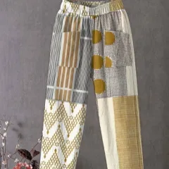 Ethnic-style Paisley Elastic Waist Loose Straight-leg Pants - Tufhj 89474 - View 1