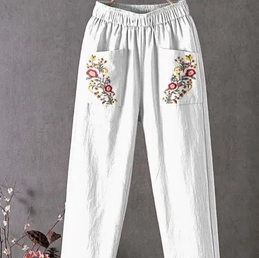 Ethnic-style Paisley Elastic Waist Loose Straight-leg Pants - Tufhj 89479