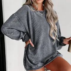 Casual Style Solid Colour Knitted Long-sleeved Sweater For Women - Grey - View 1
