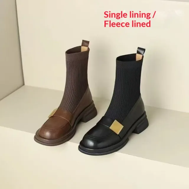 Mid heel Retro New Loafer Ankle Boots Black - Shop at LoveMi
