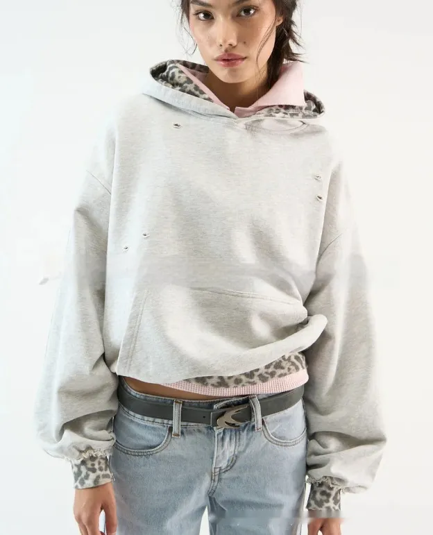 Autumn And Winter Simple Fashion Contrasting Color Camouflage Hooded Sweatshirt With Fake Two-piece Design - White