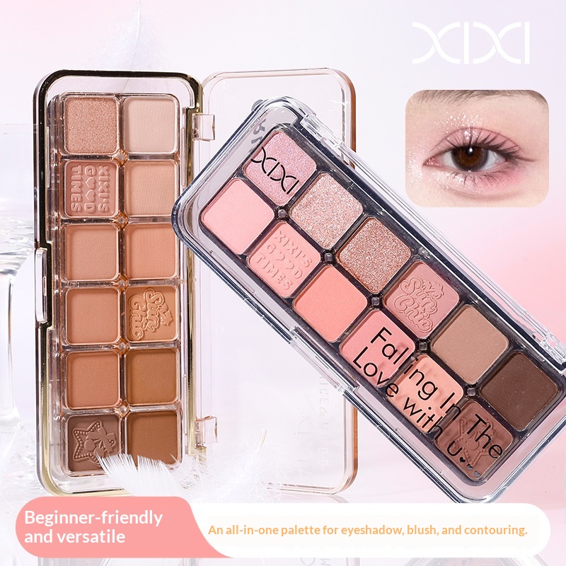 Mist Muse Twelve-Color Eyeshadow Palette Shimmer Sparkle Matte Highlight Contour Blush All-in-One Palette