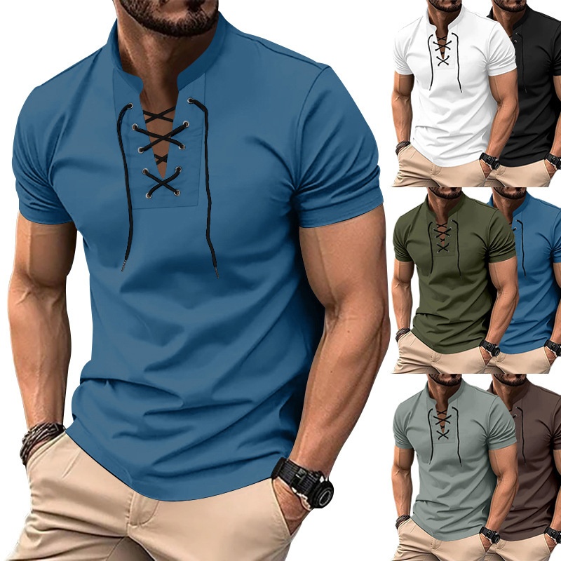 Men's Thin V-neck V-tie Casual Sporty Short Sleeve 6ed0cc70 253b 4947 9fde D9e68da50628 Trans