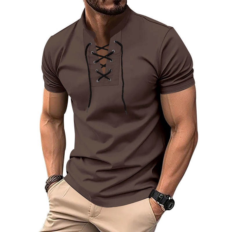 Men's Thin V-neck V-tie Casual Sporty Short Sleeve 81372b43 9807 4c1d A585 1f8ca8977397 Trans