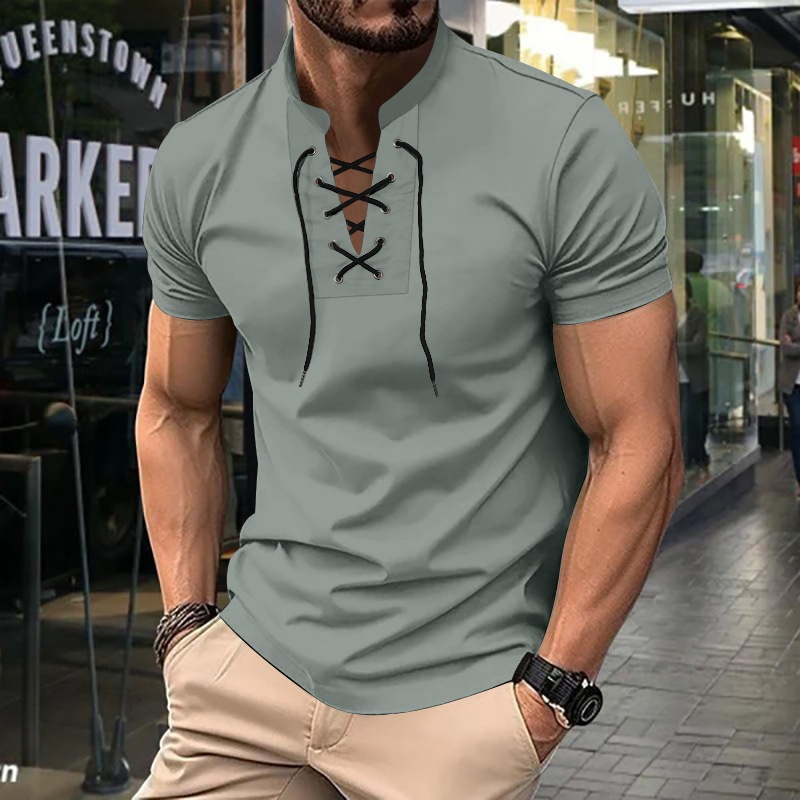 Men's Thin V-neck V-tie Casual Sporty Short Sleeve 853e45c5 49e3 4041 86db 98b16df68df5 Trans