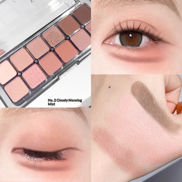 Mist Muse Twelve Color Eyeshadow Palette Shimmer Sparkle Matte Highlight Contour Blush All in One Palette 2 Morning Fog Between Clouds - Shop at LoveMi