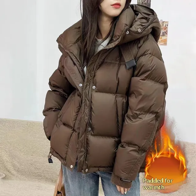 Short Padded Hooded Coat For Women Thick And Warm Chocolate Xl - Shop at LoveMi