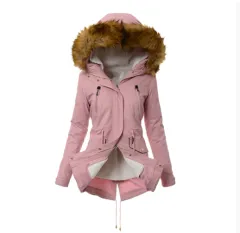 Parka Cotton-padded Coat Mid-length Hooded - Pink - View 1