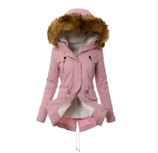 Parka Cotton-padded Coat Mid-length Hooded - Pink