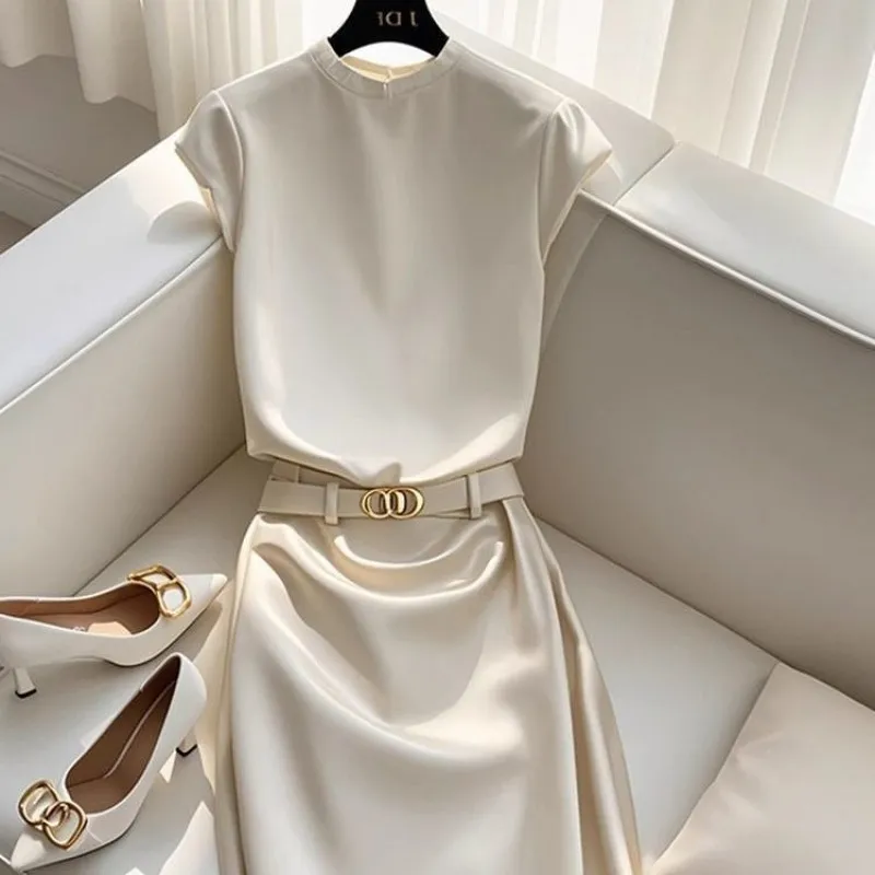 Light Mature Small Fragrance Style Round-neck T-shirt Top With A Pencil Skirt Professional Set - Top