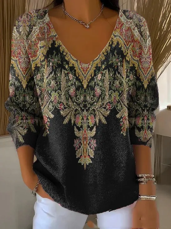 Women's Off Shoulder V Neck Long Sleeve T Shirt 7F184 - Shop at LoveMi