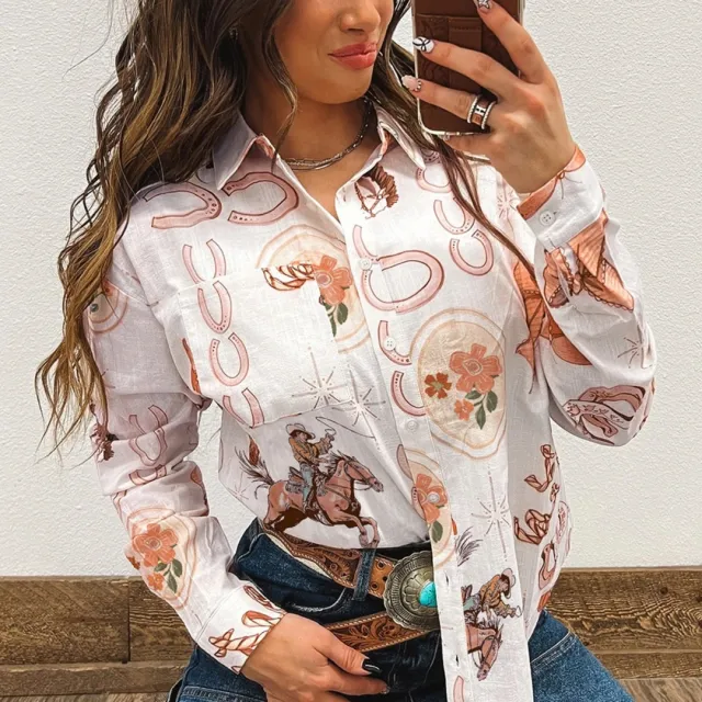 Women's Casual Simple Printed Fashion Long Sleeve Shirt Pink - Shop at LoveMi