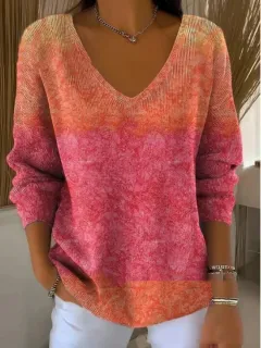 Women's Off Shoulder V-Neck Long Sleeve T-Shirt - 1F184-L - View 1