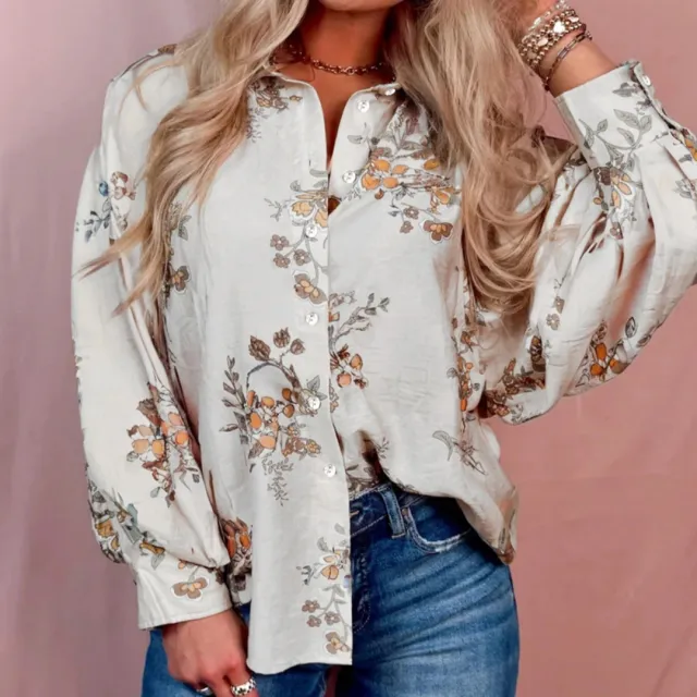 Women's Versatile Retro Long sleeve Printed Shirt Apricot - Shop at LoveMi
