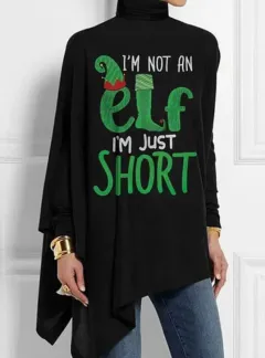 I'm Not An Elf I'm Just Short Printed Turtleneck Mid-Length Top - Black - View 1