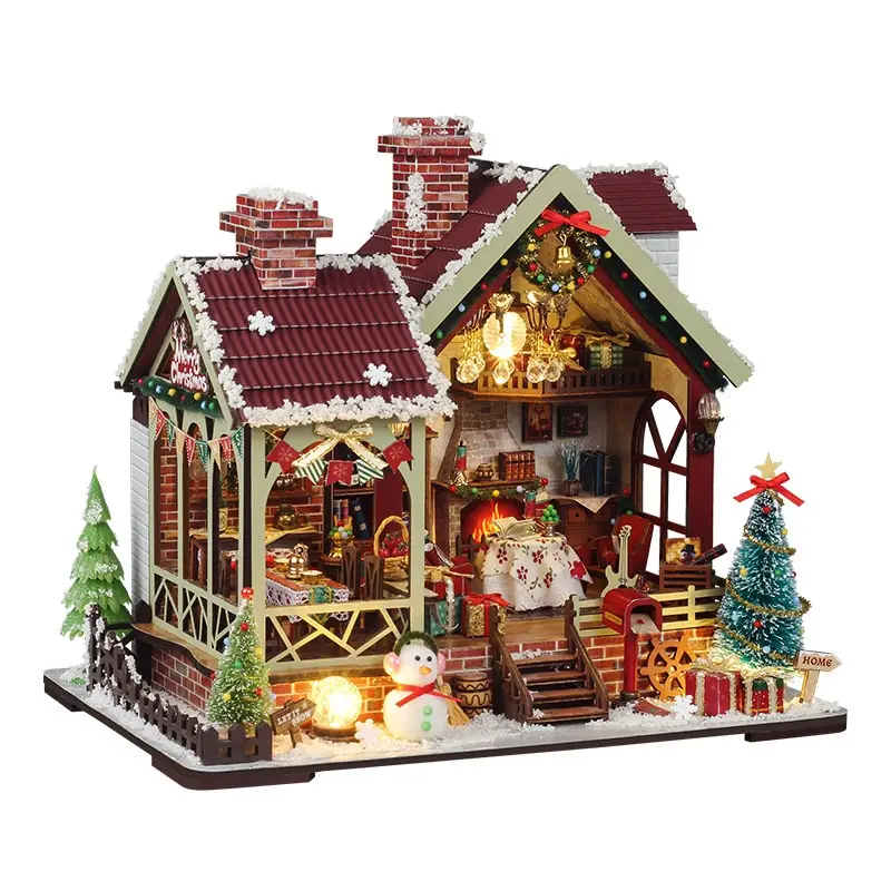Cottage Handmade Miniature House Christmas Eve Warm Pavilion Scene Model Toy