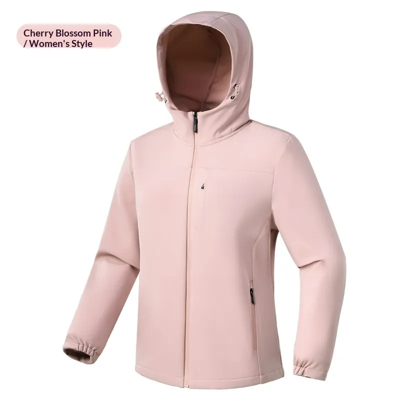 Windproof Casual Fleece-lined Warm Hooded Sweatshirt For Women - Cherry Blossom Powder