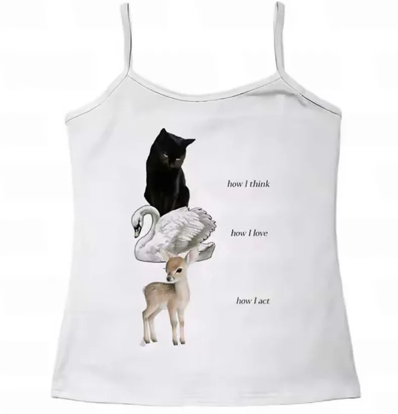Cute Cat Letter Print Vest Sling Girl Slim Fit - Style 1