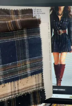 European And American Elegant Plaid Long Sleeve Short Dress Belt - Blue - View 1