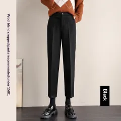 Women's Black Wool Pants With Fleece Lining For Autumn And Winter, Thick And Casual - Black - View 1