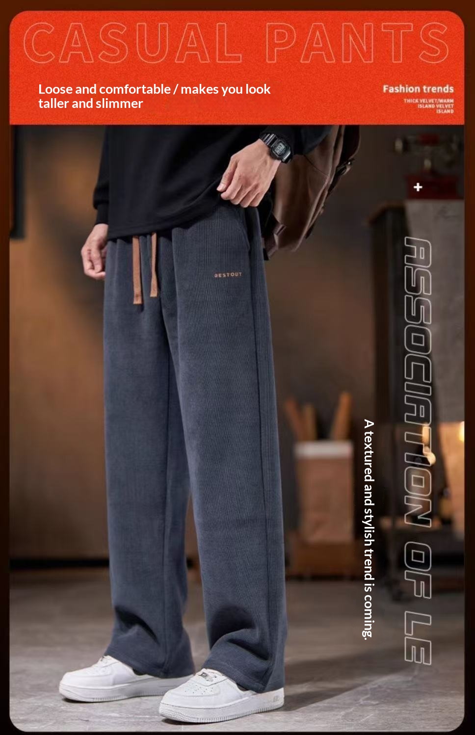 Men's Straight-leg Pants-Loose-style Fleece-lined Trousers 25b58a20 4799 4f14 B668 A9249bb575ca Trans