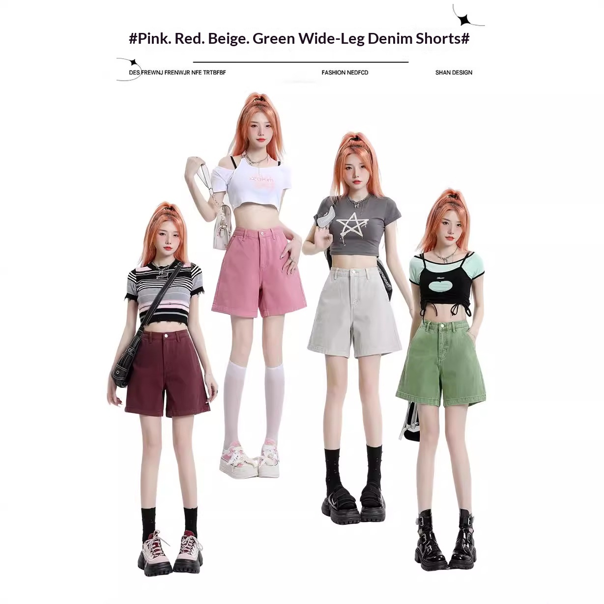 Women's Denim Shorts Fashion Retro Summer High-waisted Slim Wide-leg Pants