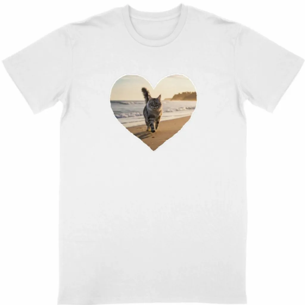 Women's Casual Round Neck Short Sleeve With Heart Pattern - White