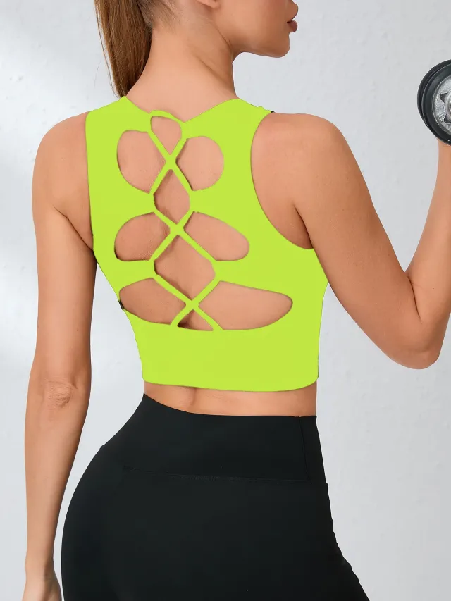 Women's Yoga Top Summer Seamless Quick Dry Four Way Stretch Backless Green - Shop at LoveMi