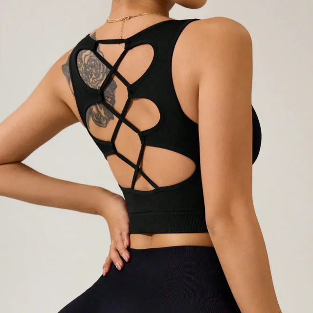 Women's Yoga Top Summer Seamless Quick Dry Four Way Stretch Backless Black - Shop at LoveMi