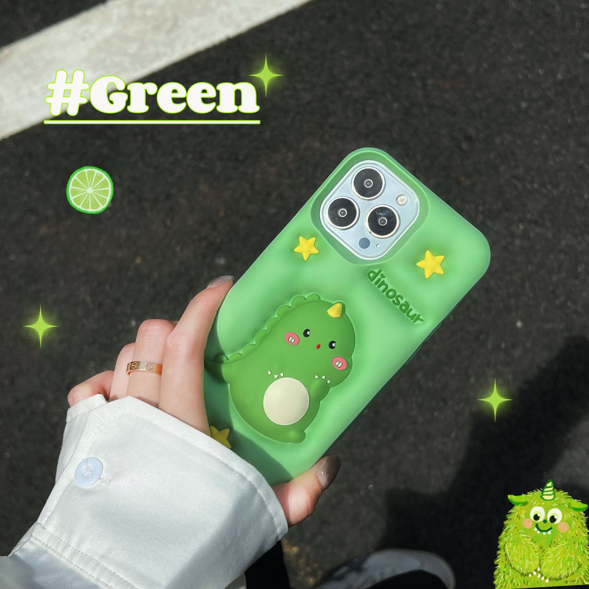 Applicable Decompression Cute Green Pressing Star Phone Case