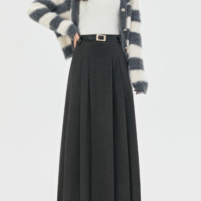 Autumn And Winter New Mid-length High-waisted Slimming A-line Maxi Skirt With Drape